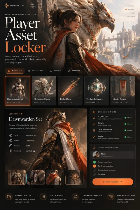 Original player asset locker interface concept illustrating web3 game development