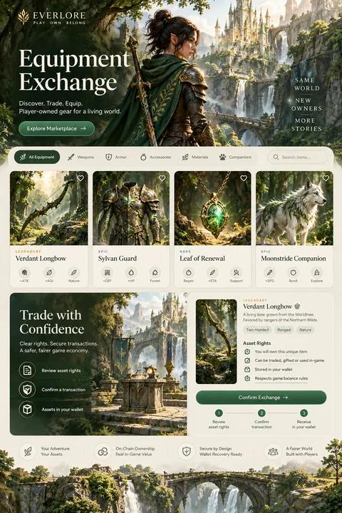 Original equipment exchange interface concept illustrating web3 game development
