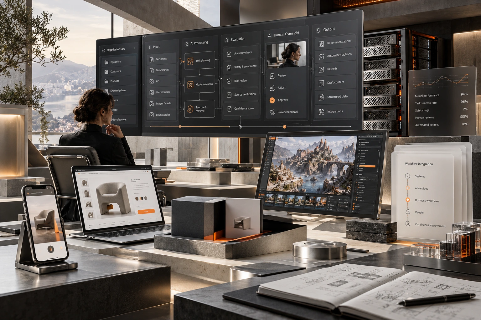 Original Artificial Intelligence studio concept exploring applied ai planning, workflow integration, evaluation & oversight