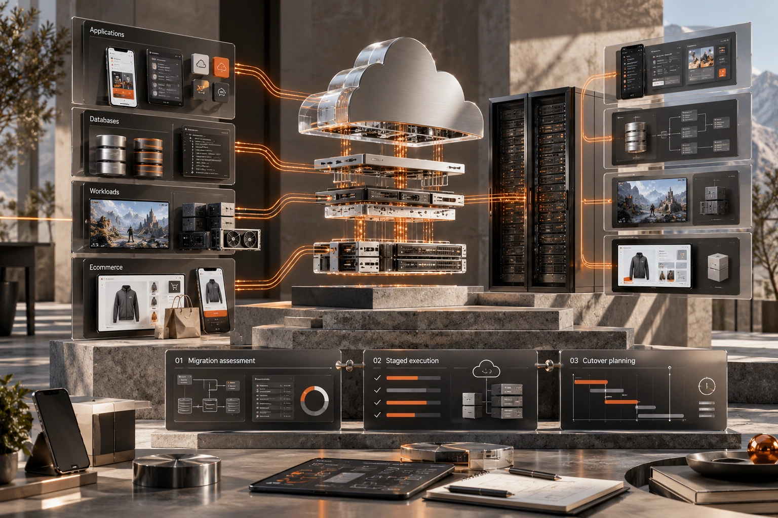 Original Cloud Migration studio concept exploring migration assessment, staged execution, cutover planning