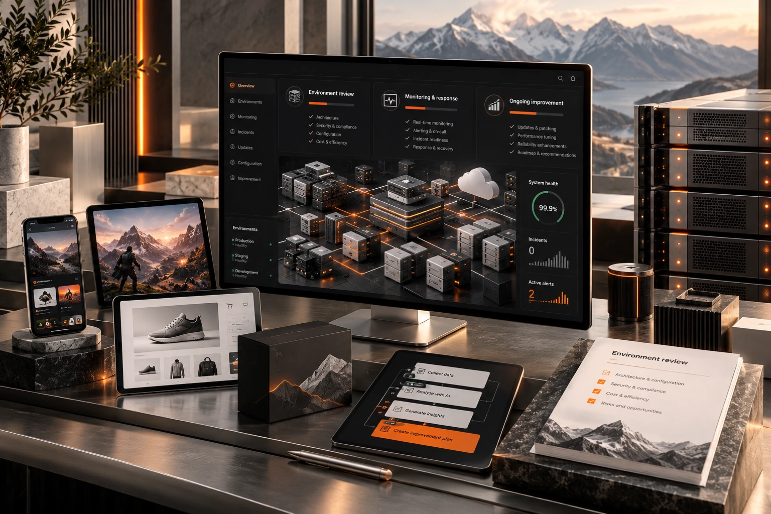 Original Cloud Support & Maintenance studio concept exploring environment review, monitoring & response, ongoing improvement