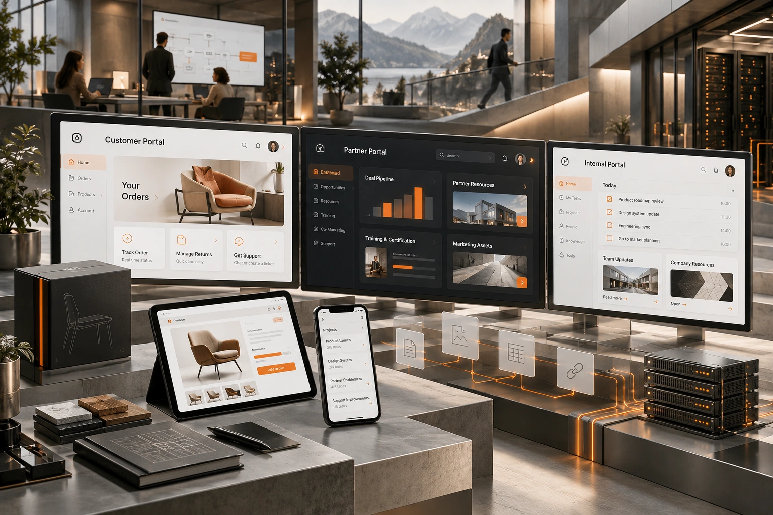 Original Web Portals studio concept exploring role-based workspaces, workflow integration, access architecture