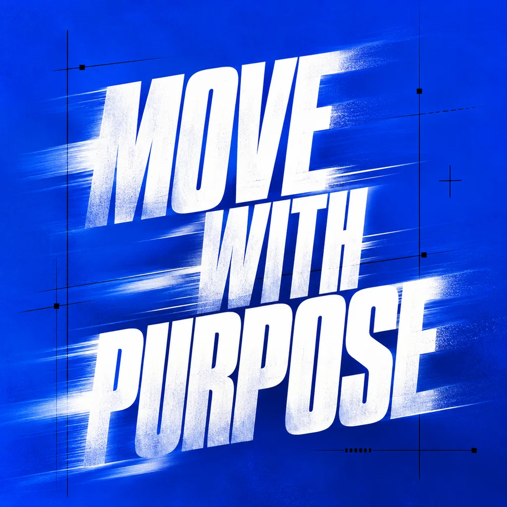 Expressive white motion typography on an electric-blue campaign frame